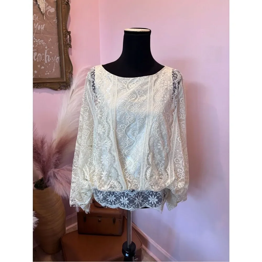 Blaque Label Boho Chic Cream Lace Peasant Blouse - Picture 2 of 6